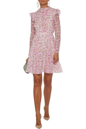 GIAMBATTISTA VALLI GIAMBATTISTA VALLI WOMAN RUFFLE-TRIMMED FLORAL-PRINT SILK-GEORGETTE MINI DRESS BABY PINK,3074457345621400582