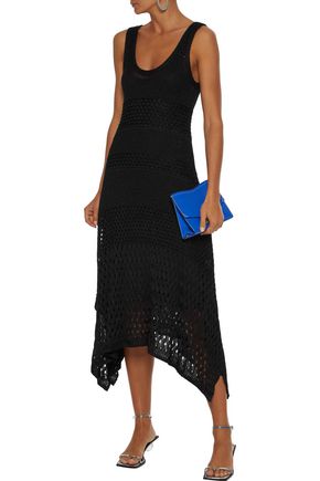 Proenza Schouler Asymmetric Crochet-knit Midi Dress In Black