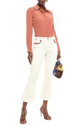 Etro Embroidered Silk-crepe Shirt In Antique Rose