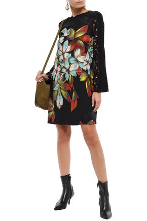 Shop Etro Paneled Floral-print Satin-jacquard And Crepe De Chine Dress In Black