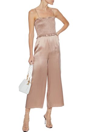 Cami Nyc Woman The Kyla Cropped Shirred Silk-charmeuse Jumpsuit Neutral