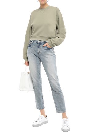Current Elliott Zip-detailed Cropped French Cotton-terry Sweatshirt In Army Green