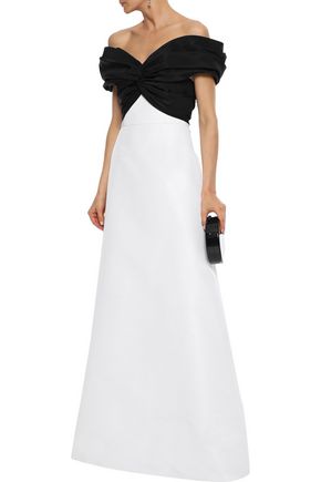 CAROLINA HERRERA OFF-THE-SHOULDER TWIST-FRONT TWO-TONE SILK-FAILLE GOWN,3074457345621330129