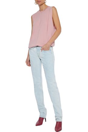 CURRENT ELLIOTT CURRENT/ELLIOTT WOMAN RUCHED SLUB PIMA COTTON-JERSEY TANK BABY PINK,3074457345621464732