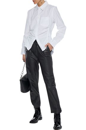 CURRENT ELLIOTT CURRENT/ELLIOTT WOMAN THE SOUTH CANON RUCHED POLKA-DOT COTTON-BLEND SHIRT WHITE,3074457345621464846