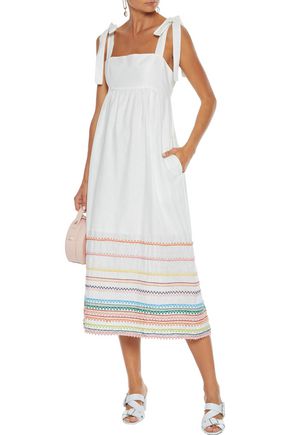 Zimmermann Laelia Embroidered Linen And Cotton-blend Midi Dress In White