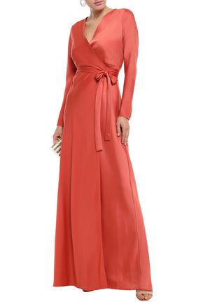Diane Von Furstenberg Satin-crepe Maxi Wrap Dress In Brick