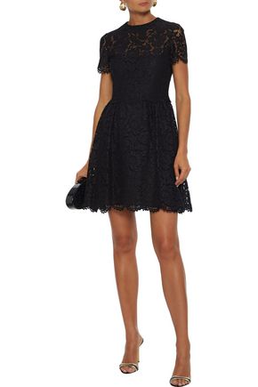 Valentino Embellished Cotton-blend Corded Lace Mini Dress In Black
