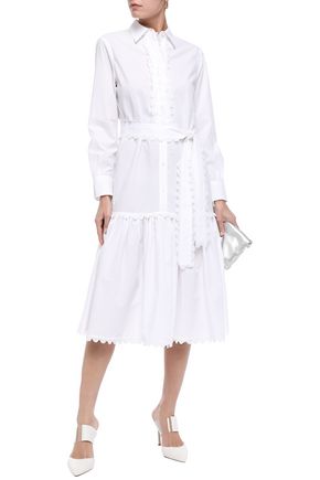 Tory Burch Scallop-trimmed Ruffled Cotton-poplin Shirt Dress In White |  ModeSens