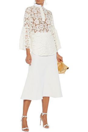 Valentino Piqué-trimmed Cotton-blend Corded Lace Blouse In Ivory