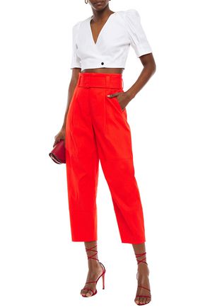 A.l.c Cropped Linen-blend Wrap Top In Off-white