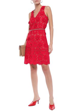 Michael Michael Kors Floral-appliquéd Corded Lace Dress In Red