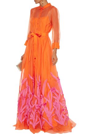 Carolina Herrera Woman Floral-appliquéd Silk-organza Gown Orange