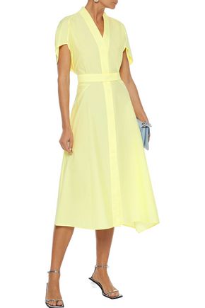 Narciso Rodriguez Belted Crinkled Cotton-blend Poplin Midi Shirt Dress In Chartreuse