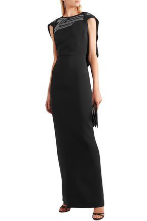 Shop Antonio Berardi Cape-effect Crystal-embellished Crepe Gown In Black