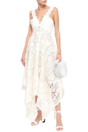 Zimmermann Gauze-paneled Embellished Cotton And Silk-blend Lace Dress In White