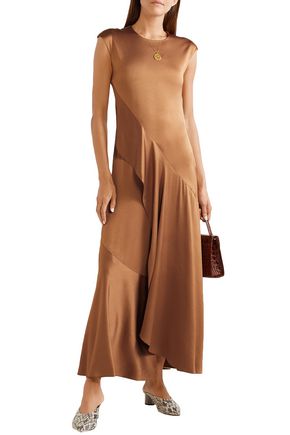 Sies Marjan Zariah Draped Satin-crepe Maxi Dress In Camel