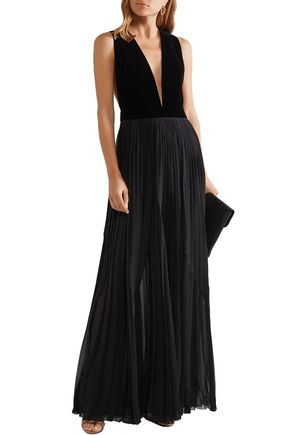 Givenchy Velvet And Pleated Chiffon Gown In Black