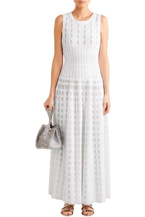 Alaïa Laser-cut Knitted Maxi Dress In White