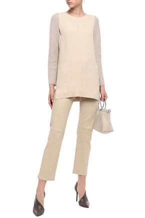 AGNONA TWILL AND RIBBED-KNIT TOP,3074457345621587190