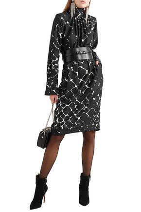 Shop Marc Jacobs Gathered Printed Silk-twill Dress In Black