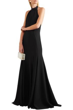 Stella Mccartney Halter Open-back A-line Stretch-cady Evening Gown In Black