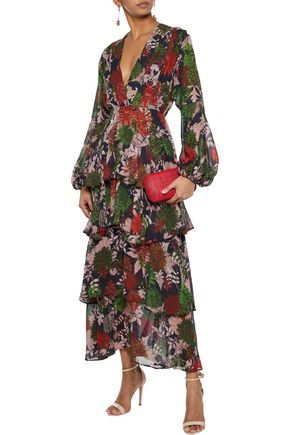 Ainea Wrap-effect Tiered Floral-print Georgette Maxi Dress In Multicolor