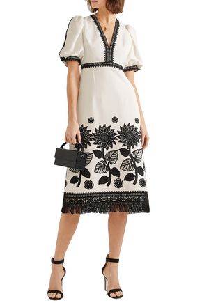 ANDREW GN FRINGED LACE-TRIMMED WOVEN DRESS,3074457345621709009