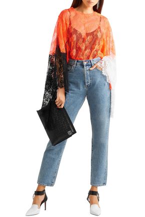 Shop Christopher Kane Color-block Lace Top In Bright Orange