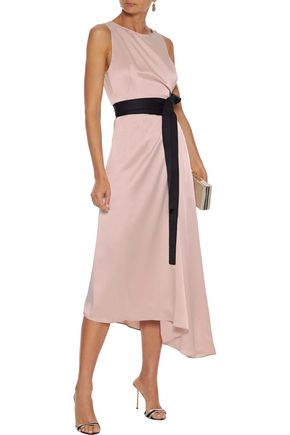 Amanda Wakeley Asymmetric Wrap-effect Satin Midi Dress In Blush