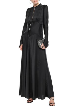 Rabanne Flared Button-detailed Satin Maxi Dress In Black