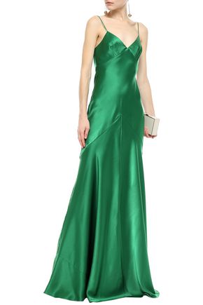 Amanda Wakeley Fluted Satin Gown In Green