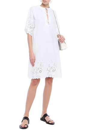 MCQ BY ALEXANDER MCQUEEN BOW-DETAILED BRODERIE ANGLAISE COTTON MINI DRESS,3074457345621891272