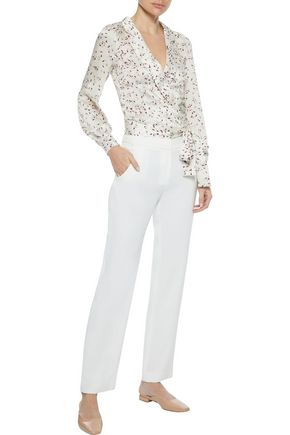 Iris & Ink Meadow Printed Satin-twill Wrap Blouse In Ivory