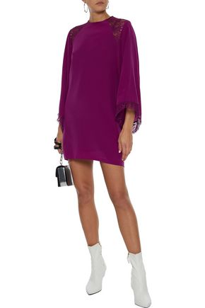Iro Hunt Lace-paneled Silk Crepe De Chine Mini Dress In Plum