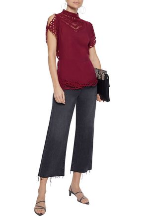 Iro Jalaspe Broderie Anglaise Voile Peplum Top In Claret