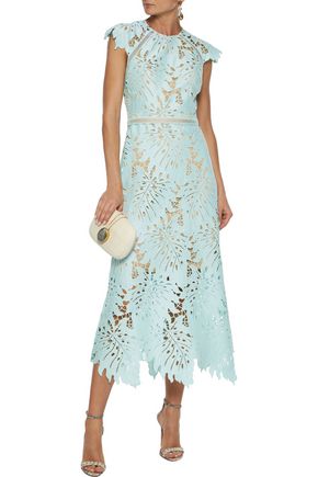 Catherine Deane Nala Crochet-trimmed Guipure Lace Midi Dress In Sky Blue