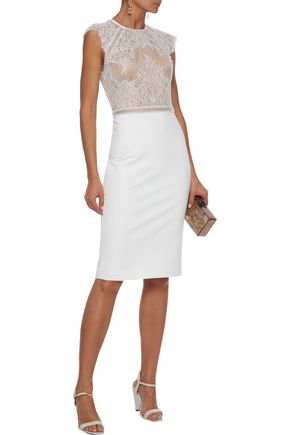 Catherine Deane Noella Crochet-trimmed Lace And Ponte Dress In Ivory
