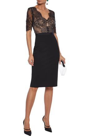 CATHERINE DEANE NAOMI GROSGRAIN-TRIMMED LACE AND PONTE DRESS,3074457345621899646