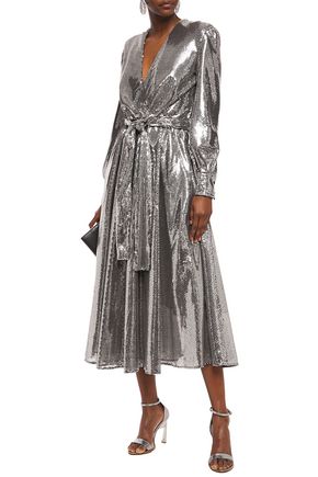 MSGM BELTED SEQUINED TULLE MIDI DRESS,3074457345621900263