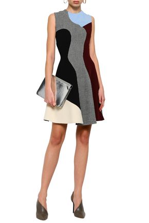 Victoria Beckham Patchwork-effect Tweed And Stretch-knit Mini Dress In Multicolor