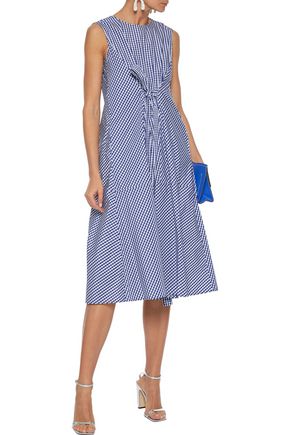Adeam Tie-front Gingham Shell Dress In Navy