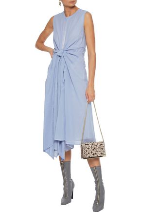 Adeam Knotted Cotton-broadcloth Dress In Light Blue