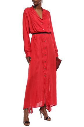 ANN DEMEULEMEESTER ARIANA BELTED SATIN MAXI SHIRT DRESS,3074457345621924210