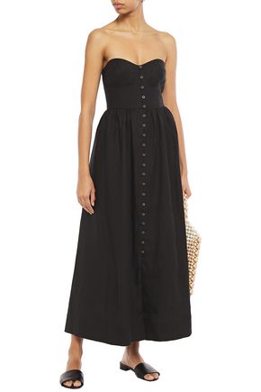 Mara Hoffman Mercedes Strapless Gathered Linen Maxi Dress In Black