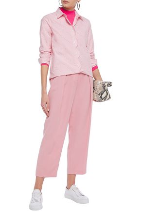 Ganni Weston Scalloped Floral-print Cotton-poplin Shirt In Baby Pink