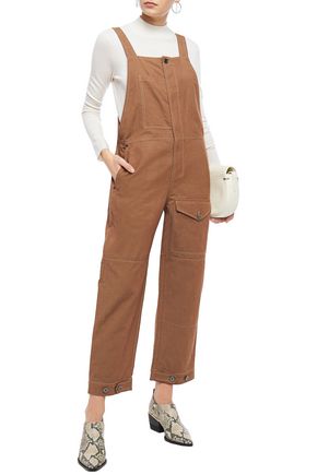 BRUNELLO CUCINELLI CROPPED COTTON AND LINEN-BLEND OVERALLS,3074457345621938613