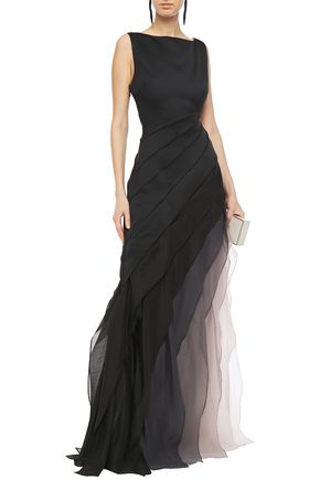halston heritage satin and organza tiered gown