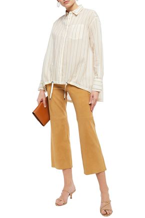 Brunello Cucinelli Bead-embellished Striped Cotton And Silk-blend Shirt In Cream