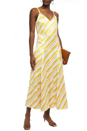 RACIL AVA PLEATED STRIPED SATIN-TWILL MAXI DRESS 3074457345621978535